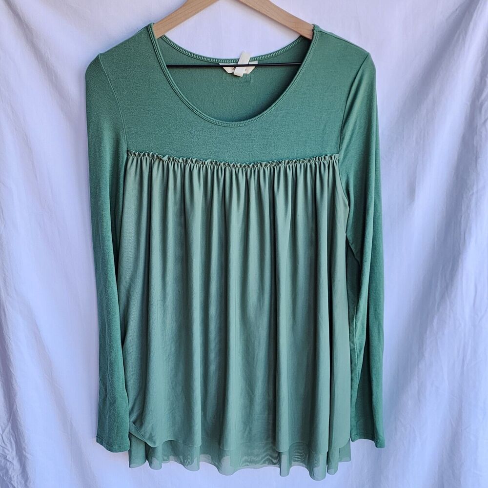 Matilda Jane Green Layered Bottom Small Baby Doll Long Sleeve Knit Top Y2K